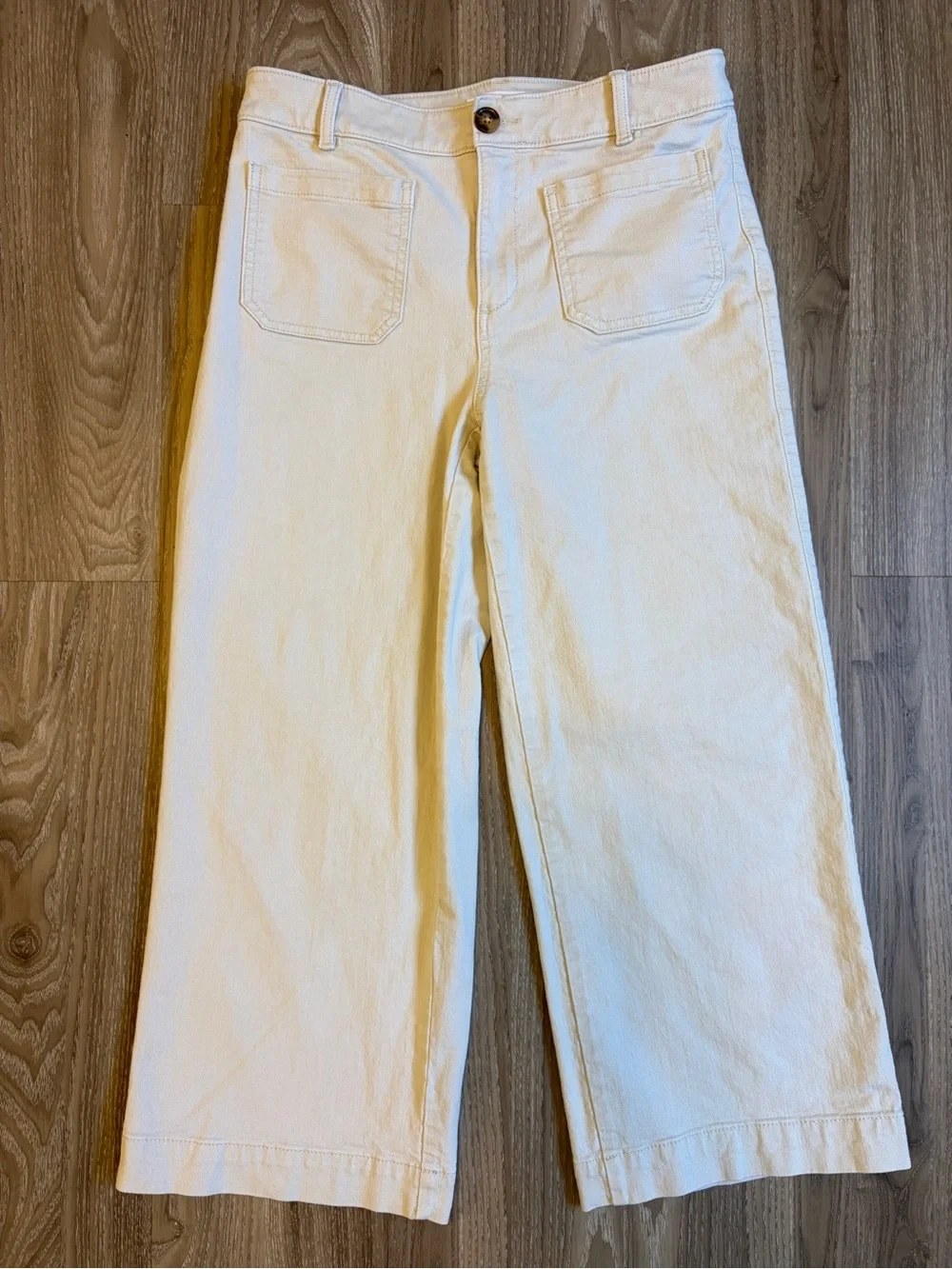 LOFT The Palmer Wide Leg Crop Pants Womens 8 Cream Ivory High Rise